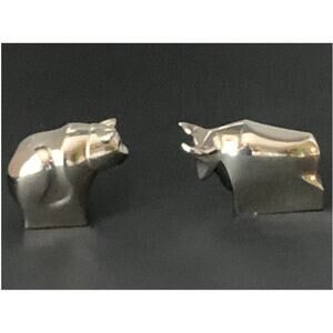 Vintage Dansk Silver Plated Zinc Bull & Bear Paperweights